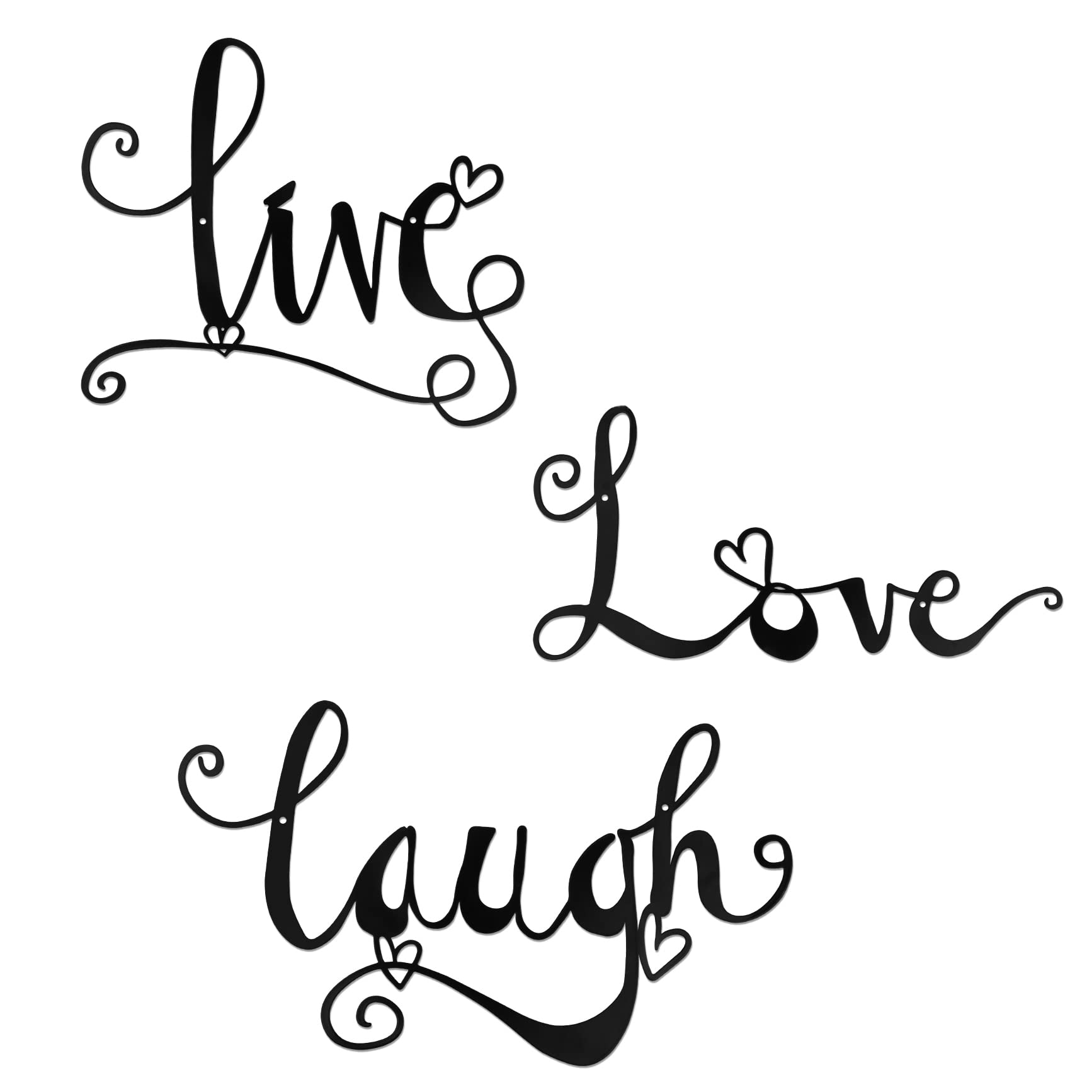 Larber 3 Piezas Decoración Pared de Metal Negro Live Love Laugh Palabras Signos Arte de Pared de Metal Minimalista para Interiores Exteriores Sala de Estar Dormitorio Balcón Cocina Decoraciones