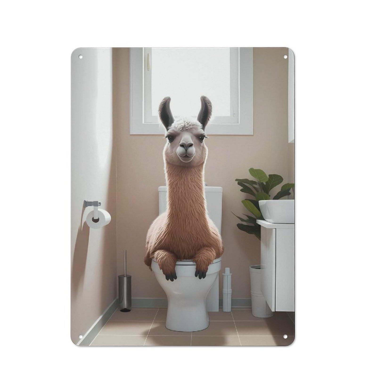 Junmoney Style-9 Metal Wall Sign 40X30cm Featuring Llama On Toilet Bathroom Art For Hallway Wall, For Hallway Decor Lovers, For Retro Home Interiors