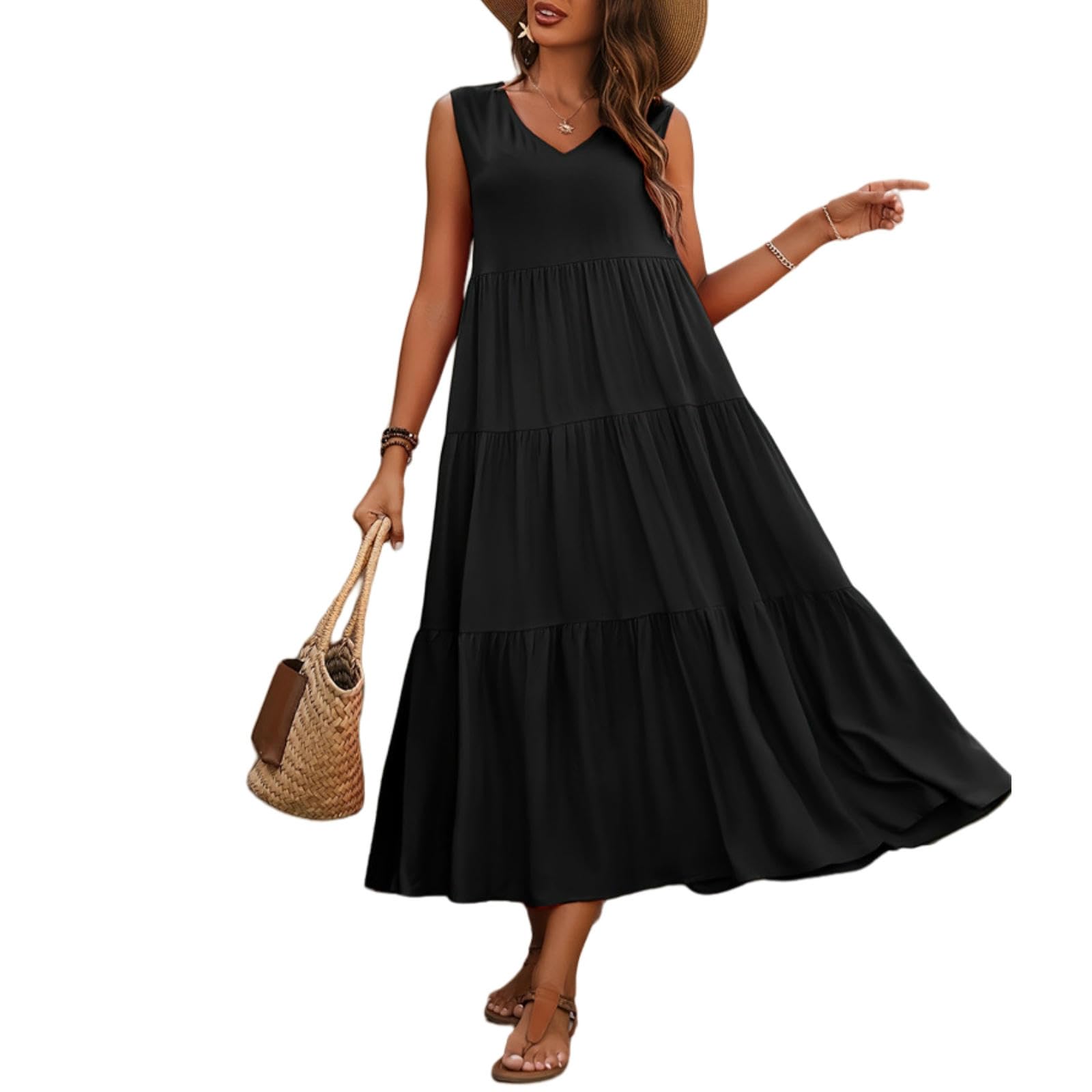 Damska letnia sukienka w kształcie litery V-Neck Black-l