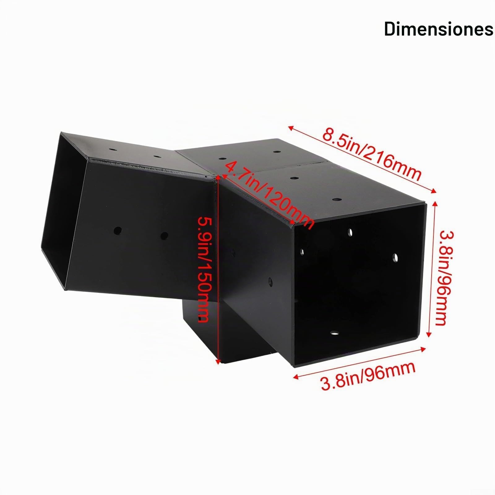 Juego de soportes de acero inclinados para pérgola de techo para postes de madera, kit de herramientas unidireccionales de montaje en pared de 3 vías con tornillos, compatible con estructuras de