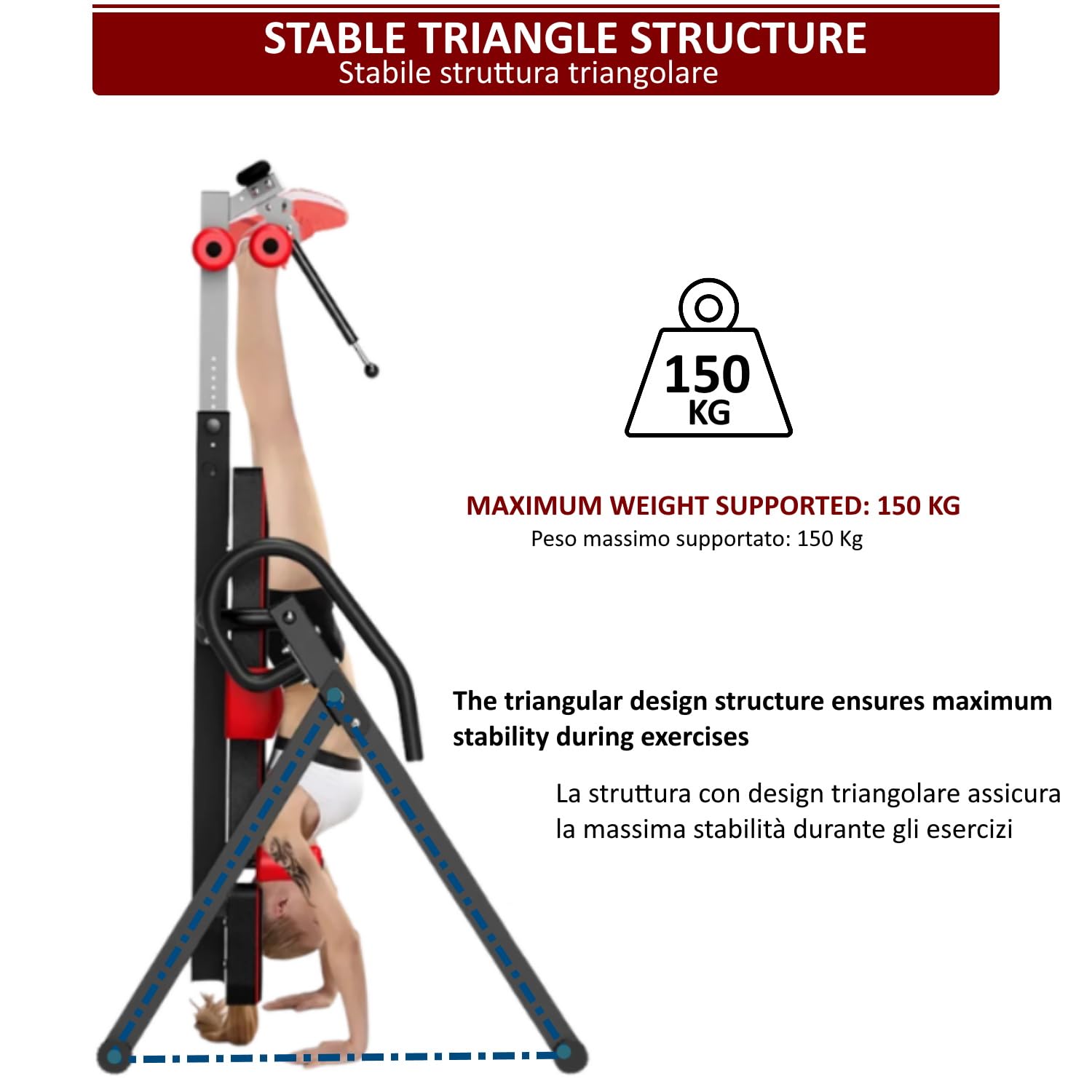 Banc à inversion résistant avec appui-tête machine inversée gravitationnelle avec hauteur réglable 4 angles d'inversion, Rouge et noir