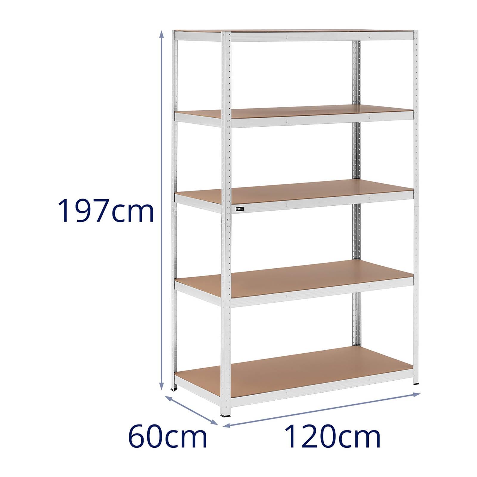 Helloshop26 Scaffale carico pesante 120 x 60 x 197 cm supporta 5 x 150 kg grigio robusto garage officina attrezzi 14_0005175