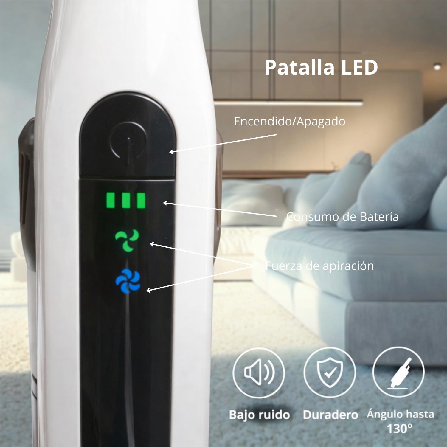 M mimotec Bezprzewodowy odkurzacz miotłowy Twist 11,1 V (Litio), 120 W, ssanie 14 kPa, przednie światło LED, bezworkowy, min, cichy <79 dB, w zestawie ładowarka i filtr