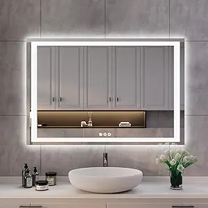 ISKM 44''L x 28''W LED Mirror for Bathroom Lighted Vanity Mirror for Wall Front Lights + Backlit LED Bathroom Mirror Anti-Fog Tempered Glass ETL Listed