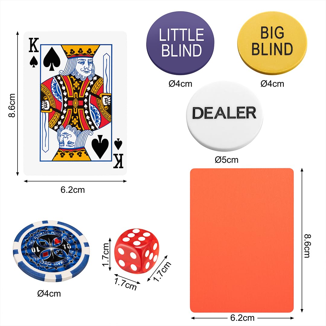 Valigetta da Poker in Alluminio BAKAJI con 2 Mazzi di Carte, 5 Dadi, Pulsante Dealer, 200 Fiches per Texas Hold'em e Blackjack