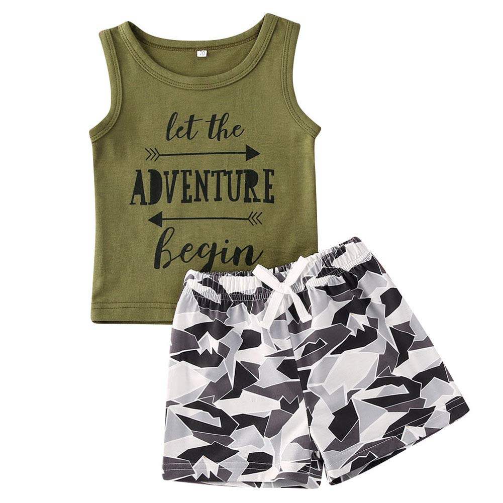 2 Pcs Baby Boys Summer Clothes Set Sleeveless Tank Top and Shorts Set Funny Letters Print Outfit