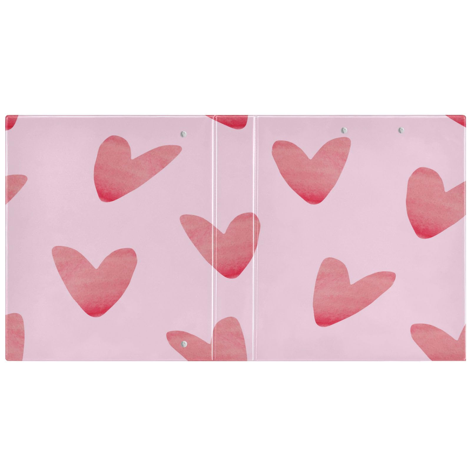 SKYSHU Love Heart - Raccoglitori ad anelli rotondi con 3 tasche interne in PVC trasparente, impermeabili, robusti, 3,8 cm, con clip in metallo antiscivolo, raccoglitori versatili per 200 fogli,