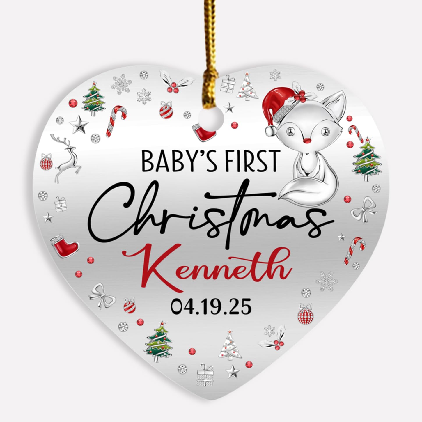 Cute Baby Fox First Christmas 2025, Personalized Baby's First Christmas Ornament Gift for New Dad Mom Newborn, My First Xmas of Baby Ornaments, Customized Name & Birthday Baby Fox Kid Ornament Gifts