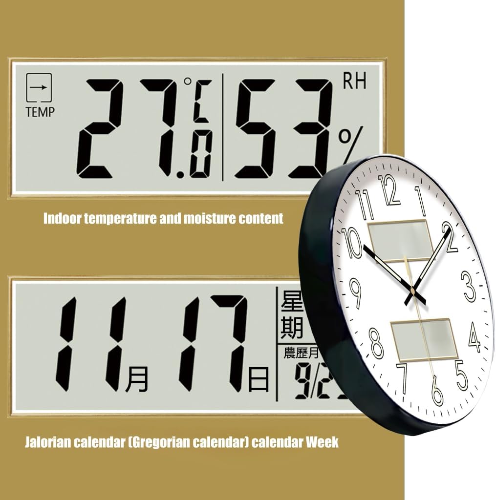 Glowing ABS Wall Clock Temperature Humidity Monitor Quiet Movement Clock