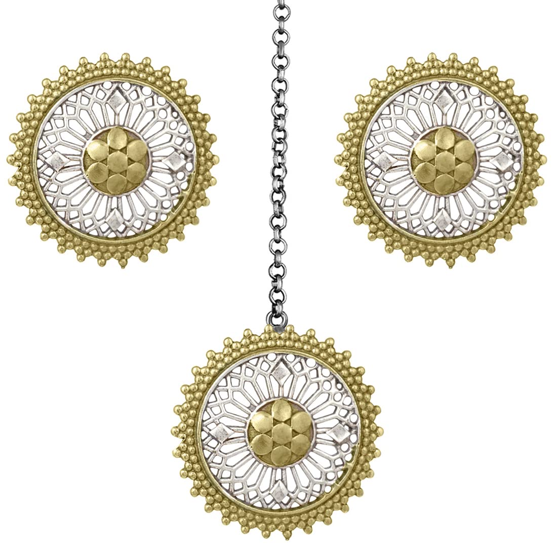 Peora Traditional Oxidized Silver Plated Sun Gold Flower Shape Earrings Maang Tikka for Women Girls (B09QCXLK8F) Amazon Price History, Amazon Price Tracker