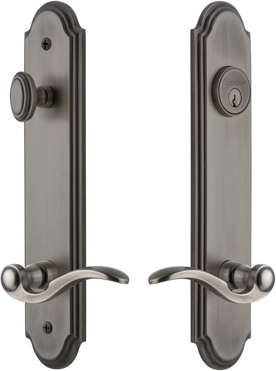 Grandeur Hardware 841003 Arc Tall Plate Complete Entry Set with Bellagio Lever, Backset Size - 2.375", Antique Pewter