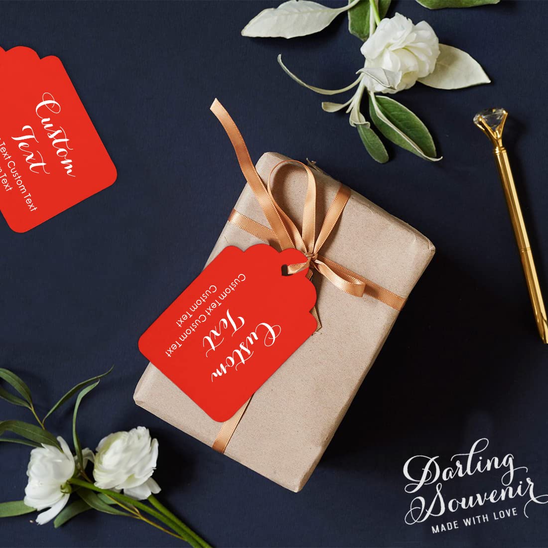 100 Etichette Regalo Personalizzate – Cartellini In Carta 7x4,5 Cm – Per Bomboniere, Wedding Favor E Segnaposto – Rosso