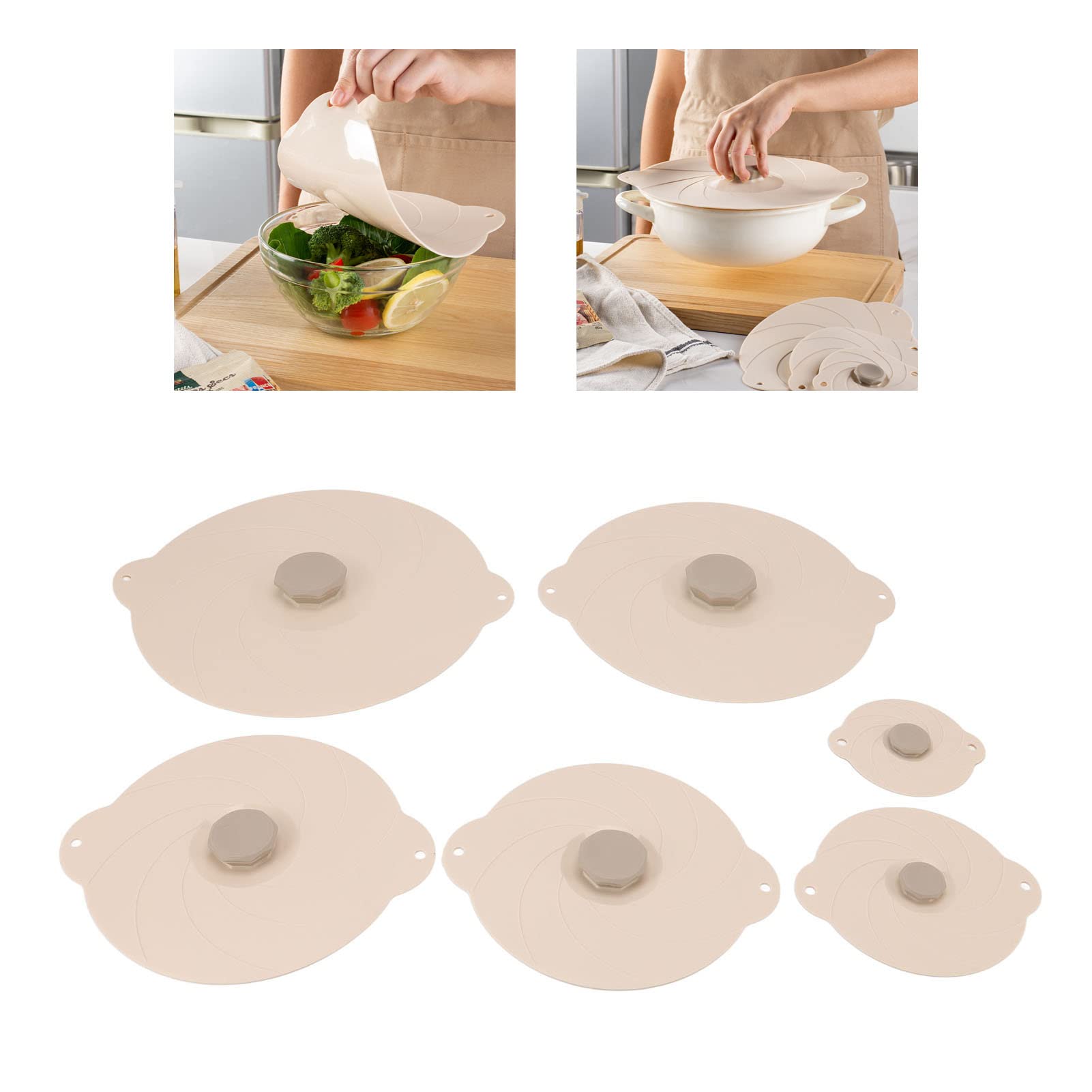 6Pcs Coperchio in Silicone per Alimenti Riutilizzabile Pellicola per Alimenti Coperchio di Aspirazione in Silicone Coperchio per Pentole a Prova di Calore Impermeabile Per Padelle Ciotole Piatti