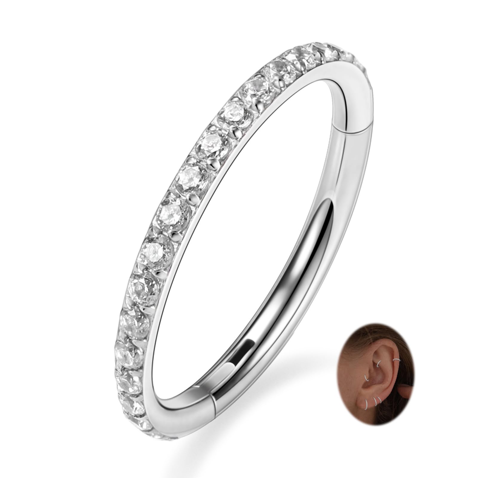 PEAKLINK Nose Ring 316L Surgical Steel Helix Cartilage Conch Earring with Gem Septum Clicker Daith Rook Tragus Lip Belly Ear Lobe Piercing Jewelry