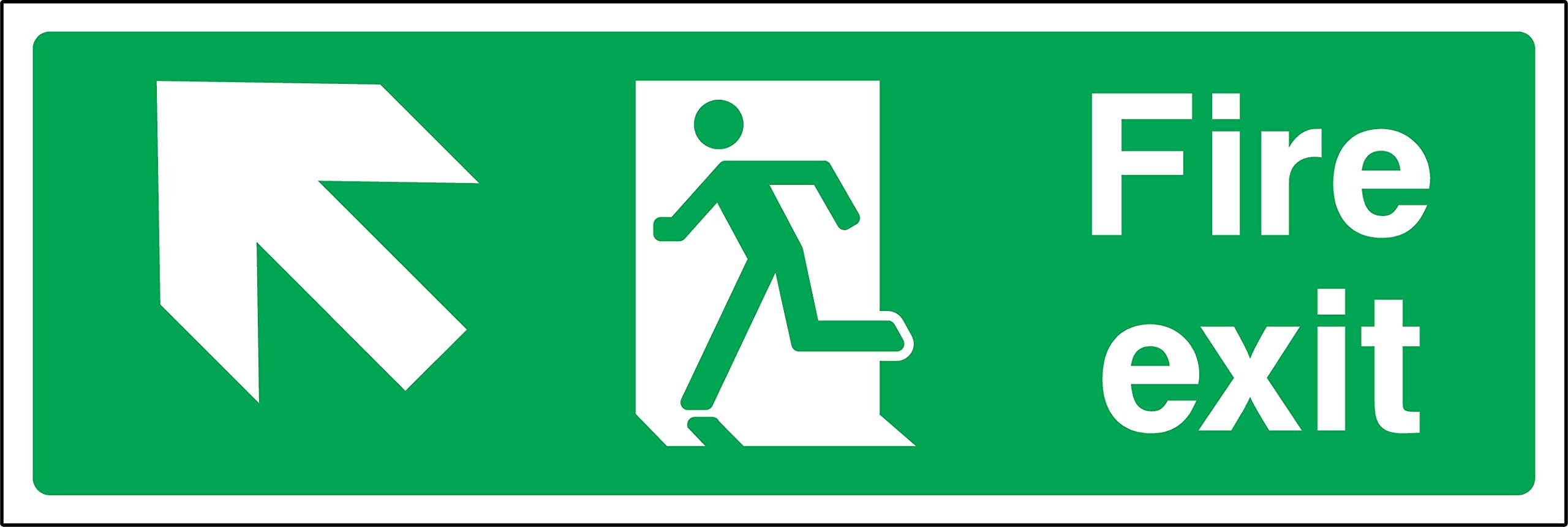 Fire exit up left diagonal Safety sign - 1.2mm Rigid plastic 450mm x 150mm