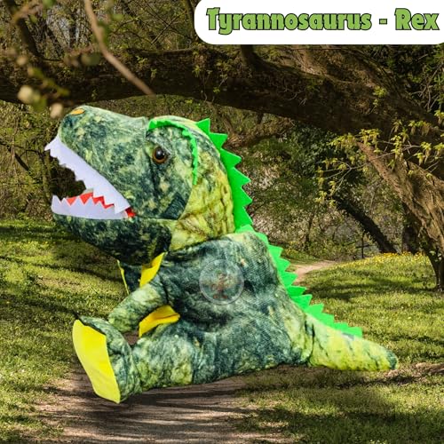 Image of Chi-Chimpu's Open Mouth Tyrannosaurus Dinosaur Hand Puppet for Kids | Soft Plush Animal Puppet for Storytelling Fun Learning Puppets Toy with Movable Mouth | Interactive Pretend Play | Forest Green