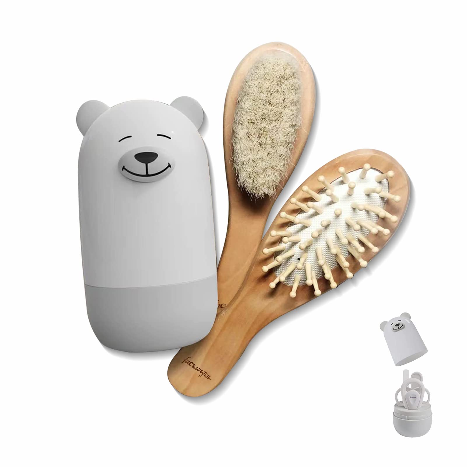 Set de aseo para bebés 6 en 1, cepillo y peine de madera natural, tijeras para uñas, lima de uñas y pinzas para niños y recién nacidos en un bonito estuche de regalo