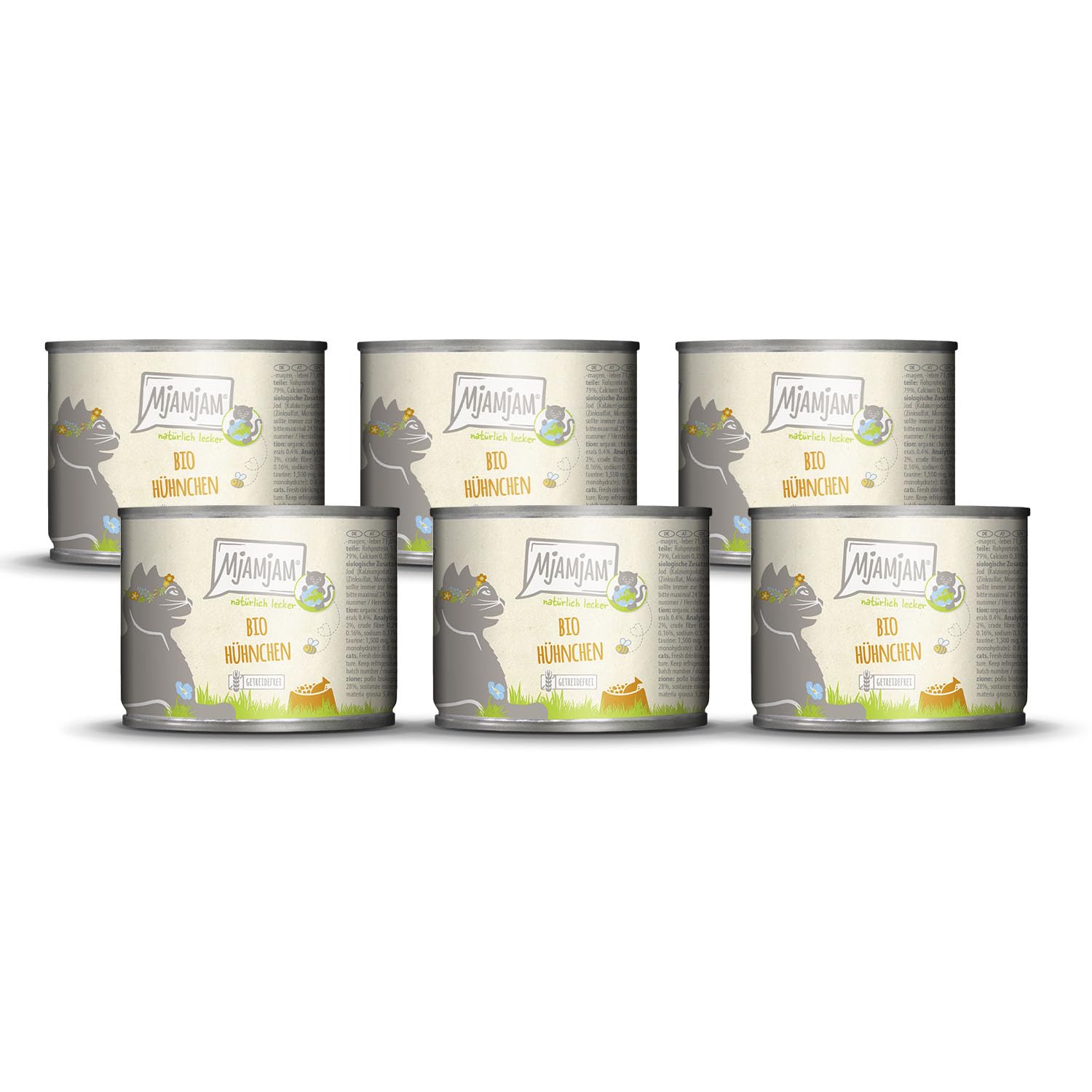 MjAMjAM - Premium wet food for cats - naturally delicious - BIO chicken, 6 pack (6 x 200g), grain-free with extra meat