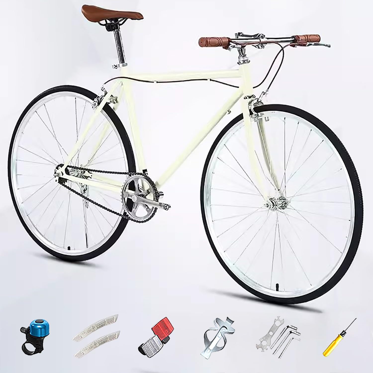 700C Racing Bike for Men Women, High Carbon Steel Frame, Single Speed Bike, Height Adjustable, Lightweight Road Bike, Adult Commuter Bicycle with V-Brake