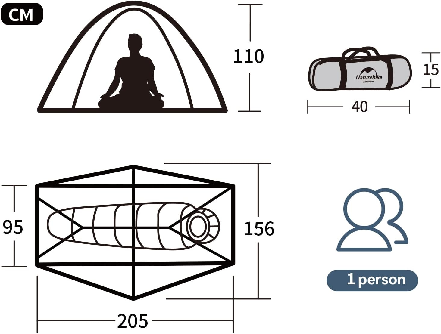 Tienda de campaña ultraligera Naturehike para 1 persona, 3-4 estaciones, para acampar y hacer senderismo