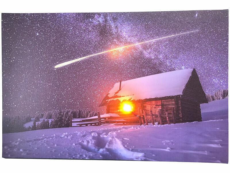 infactory Leinwand Bild: Animiertes LED-Wandbild Haus mit Sternschnuppe, 38...