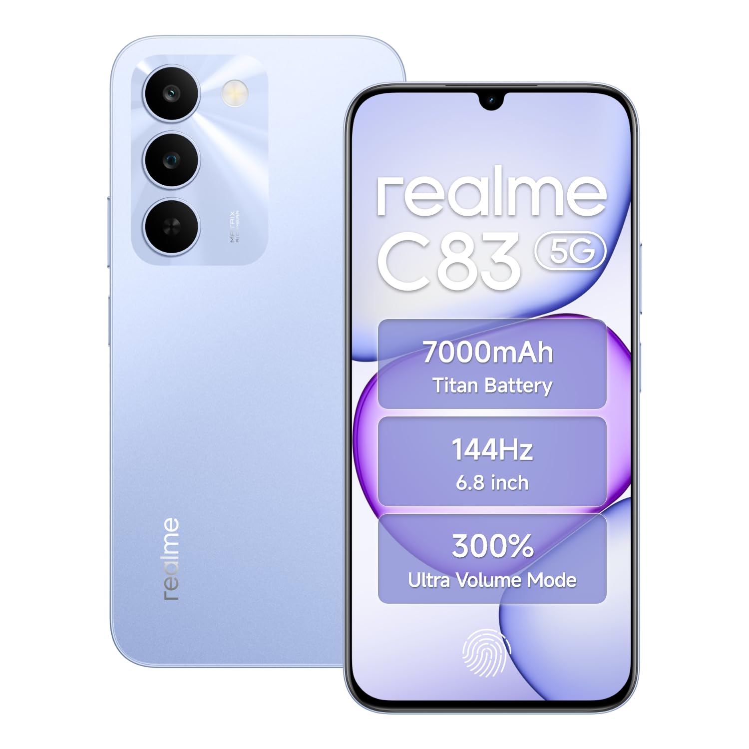 realme c83 5g smartphone 128gb rom 4gb ram 6.8 inch 144hz display 7000mah battery ip64 waterproof support ai camera, dual sim, gps, wifi blue