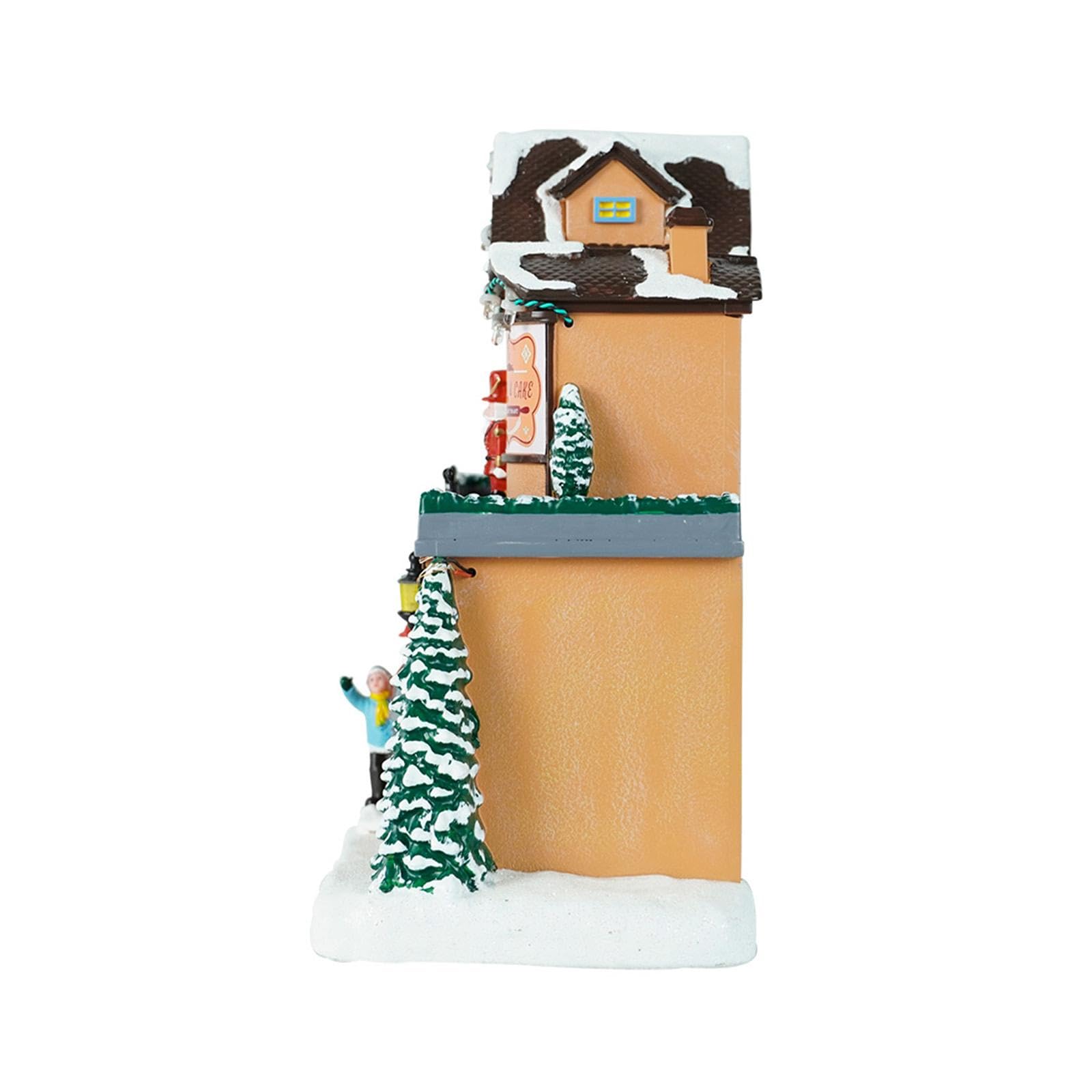 Figuras Navideñas Miniatura Casa Escultura Iluminada Musical con Luz Led de Resina Coleccionable para Navidad Adecuado para Regalo Decoración del