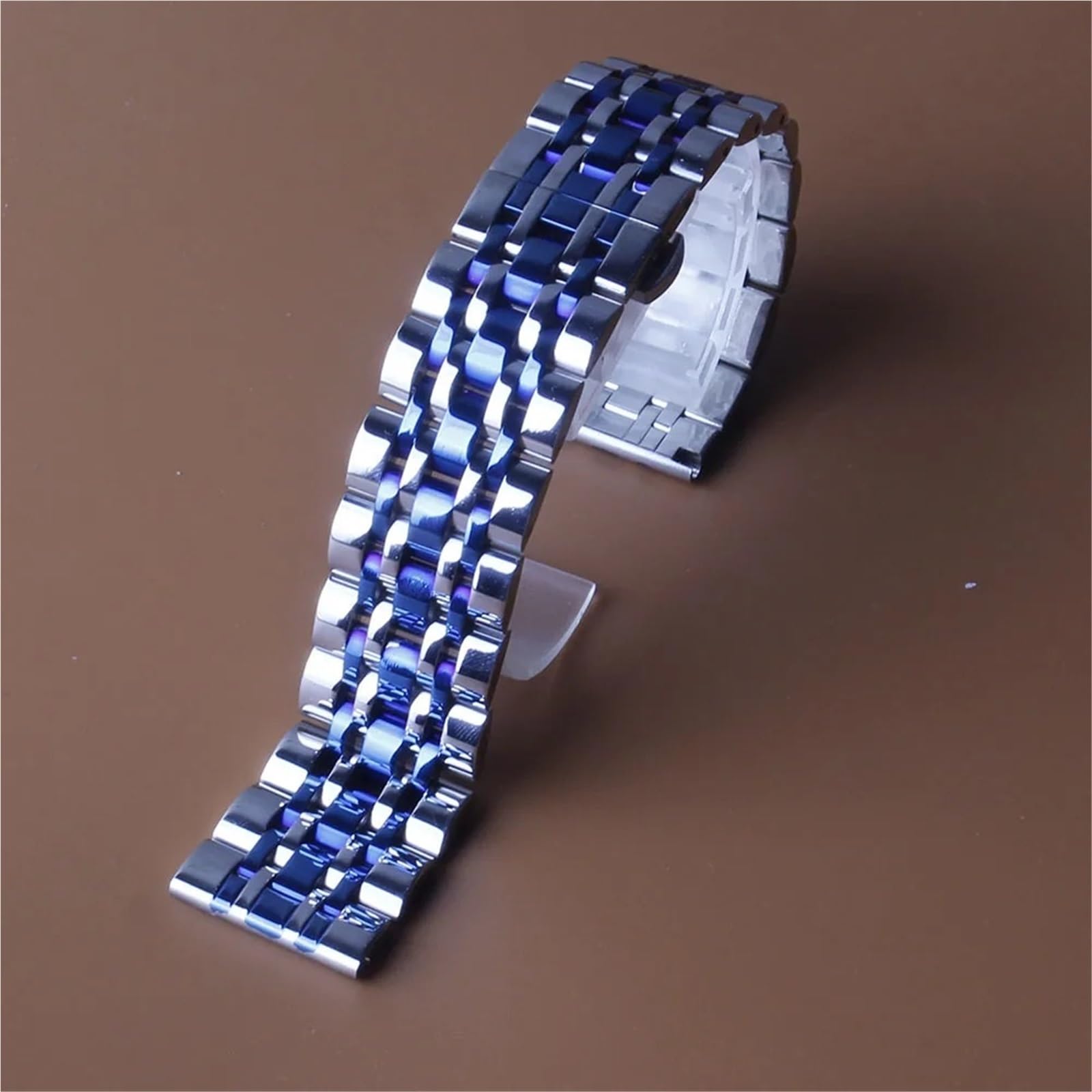 Correa de Reloj de Acero Inoxidable Correa de Reloj de Acero Inoxidable Plateada con línea Azul, Correa de Reloj Pulida de Metal, Accesorios de muñeca de 22mm y 20mm