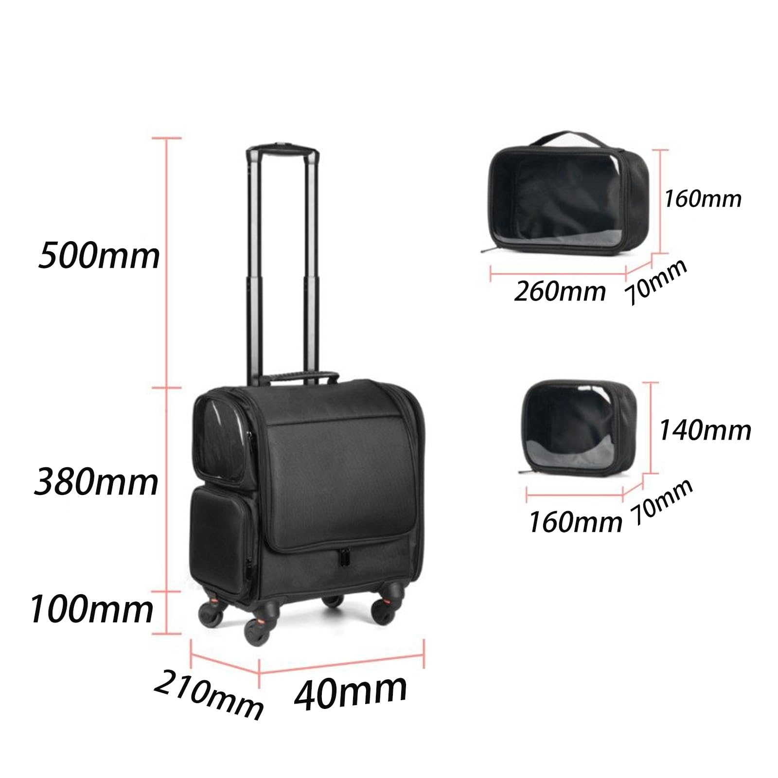 Trolley Porta Trucchi In Tessuto Oxford, Parrucchiere Bellezza Compongono Trolley Cosmetici Organizzatore,Trolley Professionale Con 4 Ruote, Nero