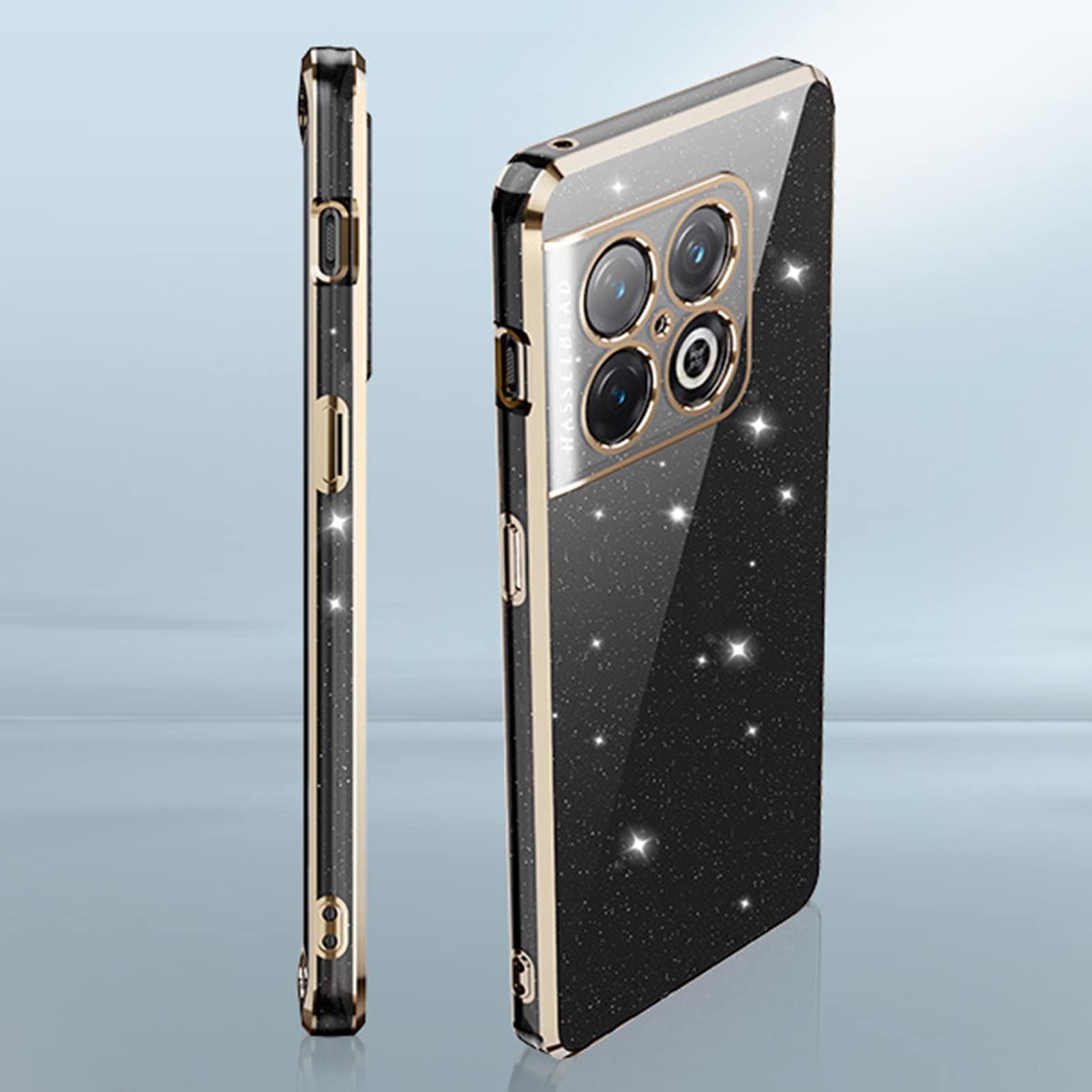 Custodia per OnePlus 10 PRO 5G, Brillante Case Trasparente con Funzione Anti-Ingiallimento Cover Slim TPU Silicone Custodia Resistente Smartphone Case,d'oro
