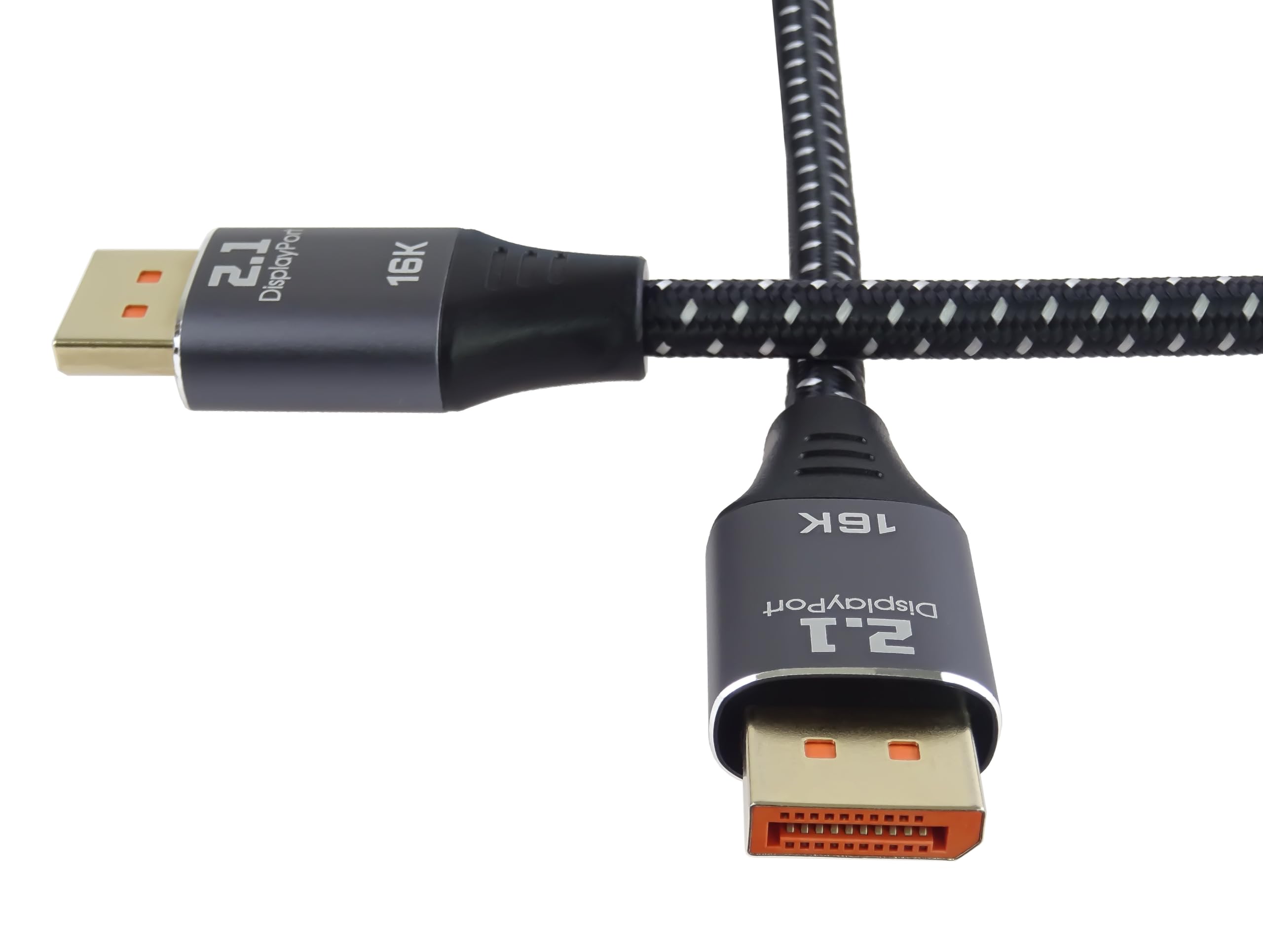PremiumCord Kabel DisplayPort 2.1 16K, Męski do Męskiego, 80 Gbit/s, Wideo 16K@60Hz, 10K@60Hz, 8K@165Hz 2160p, HDCP 2.2, Pozłacane Złącza, Oplot Tekstylny, Długość 1,5 m