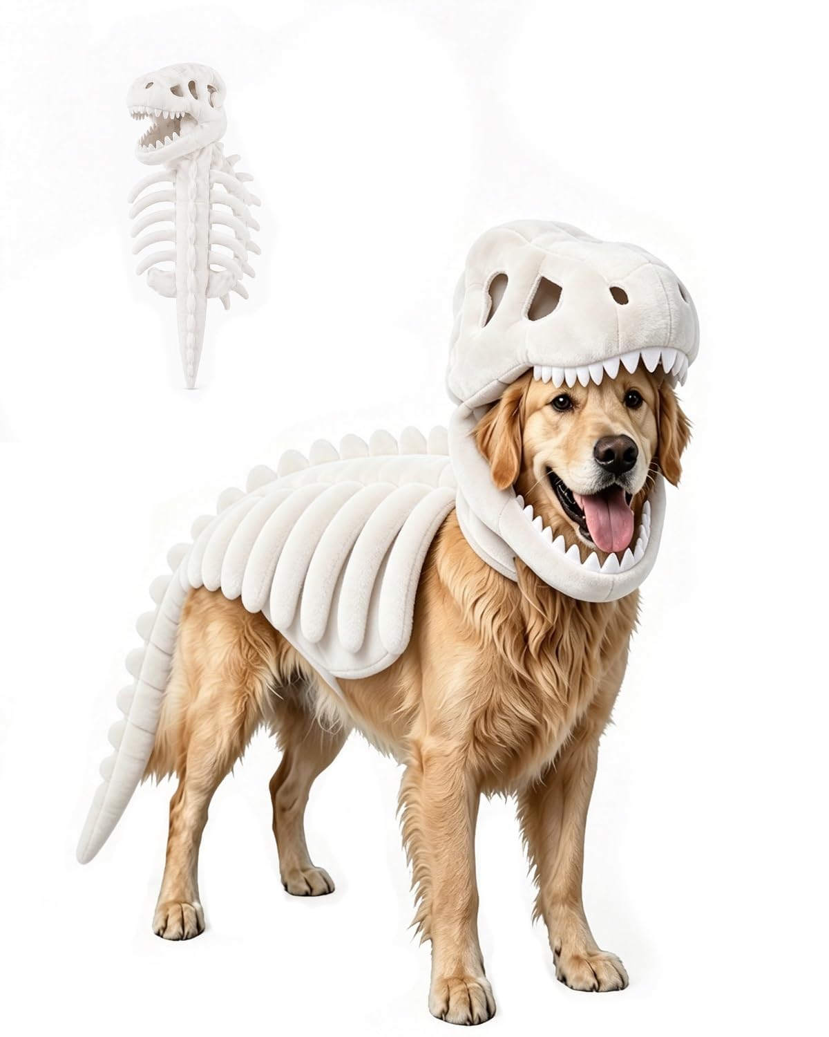 Pet Dinosaur Costume, Soft Plush T-Rex Skeleton Halloween Costume for Dogs | Cosplay Clothes for Medium & Large Dog and Cats Funny Adorable Glow-in-the-Dark Dino Outfits Big Breeds For Party Family