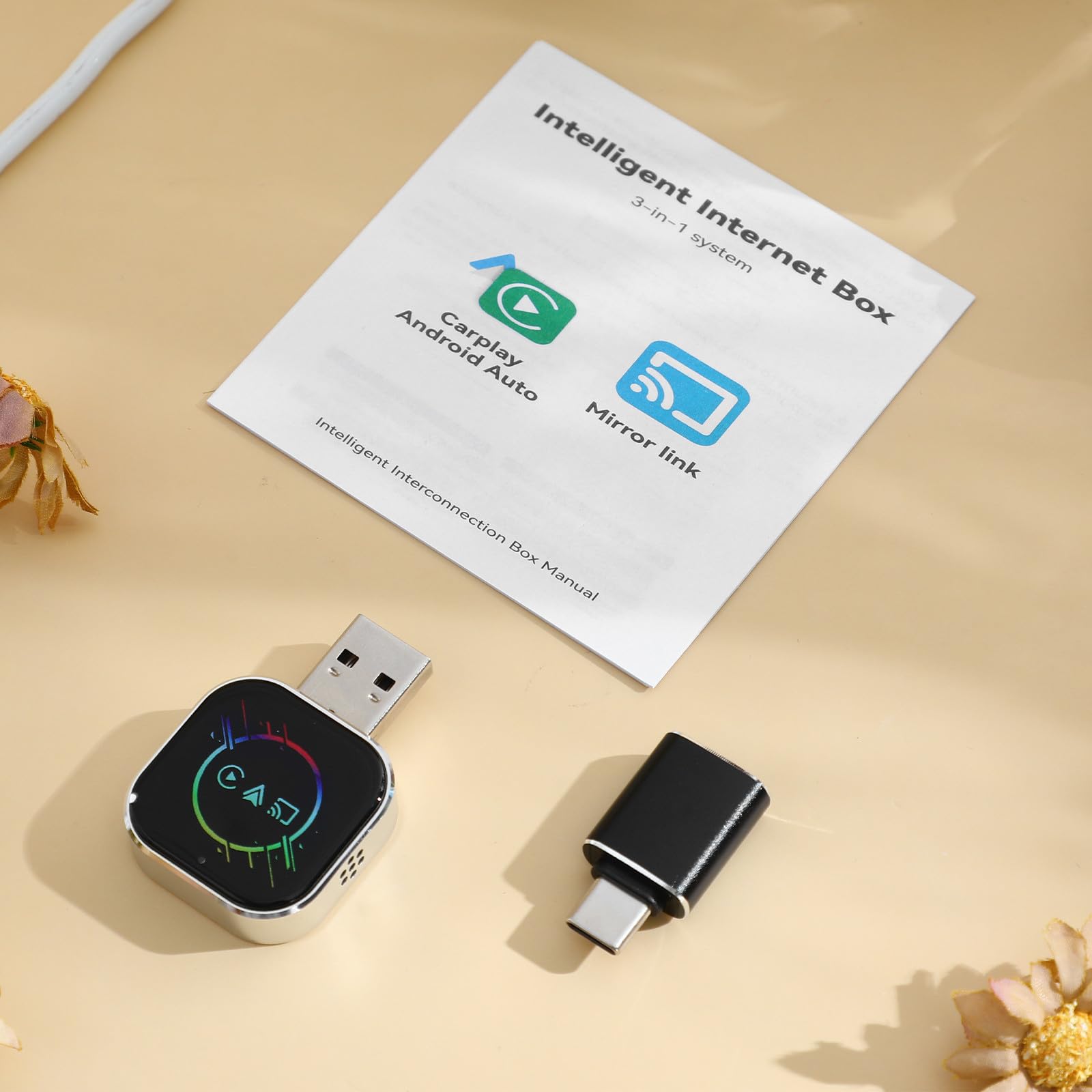 Alasum Adattatore Wireless per Auto 3-in-1 con Connettore USB a C, Mirroring dello Schermo Stabile e Integrazione Vocale per Navigazione e Streaming Multimediale