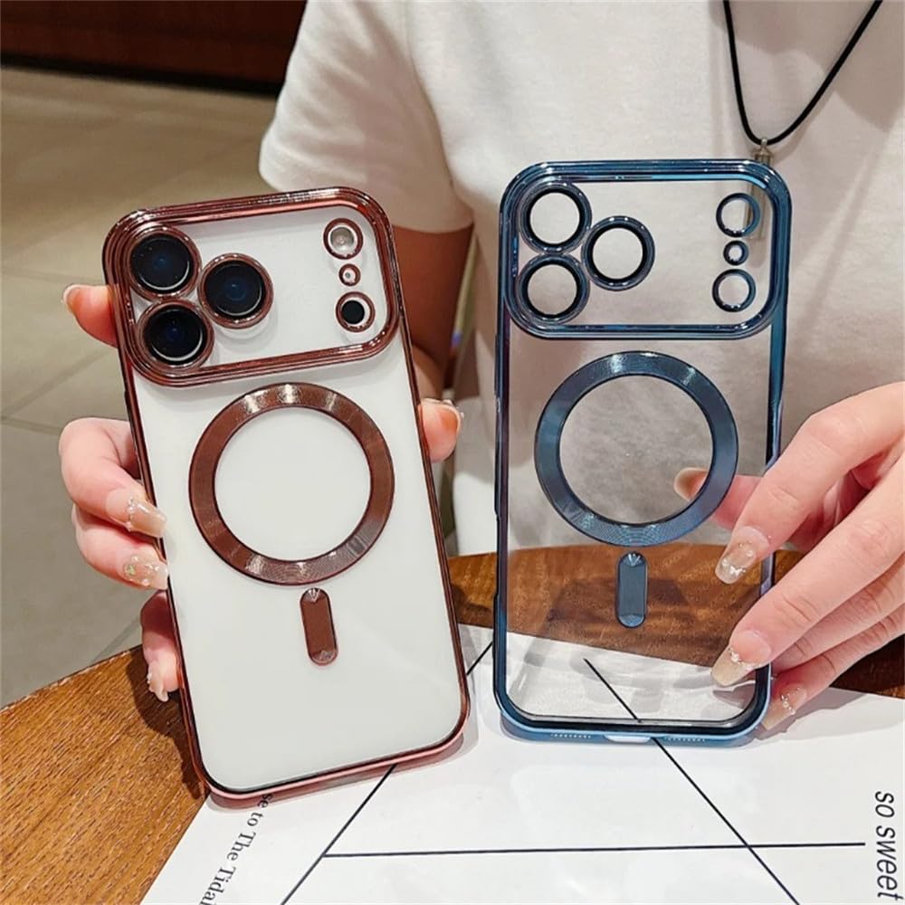Etui ochronne z magnetycznym ładowaniem bezprzewodowym Plating Clear do iPhone'a 17 Air 16 15 14 Plus 11 12 13 Pro Max, ciemnofioletowe, do iPhone'a 11 Pro