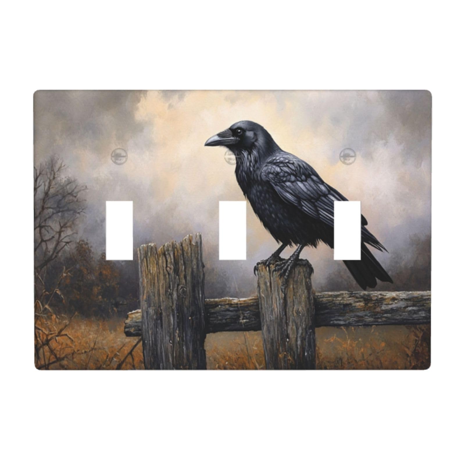Woshuwo White Crow Perched On An Ancient Weathered Fence Light Switch Covers 3 Gang Triple Toggle Wall Plate Switchplate Electrical Faceplate For Bathroom Kitchen Bedroom Decor