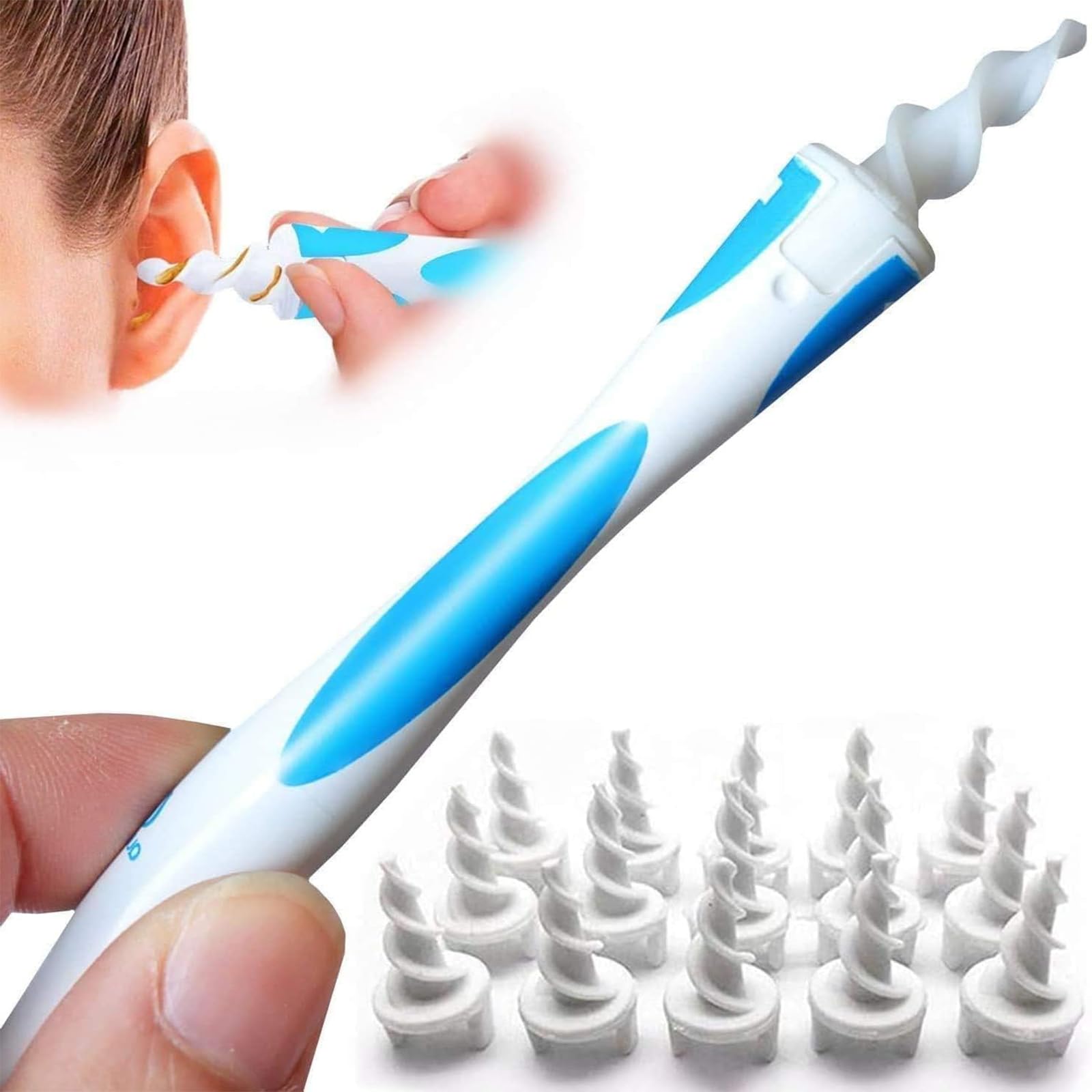 QGrips Earwax Removal-Spiral Ear Wax Removal Tool, Reusable Earwax Removal Kit Safe Ear Cleaner with 16 Pcs Soft and Flexible Replaceme