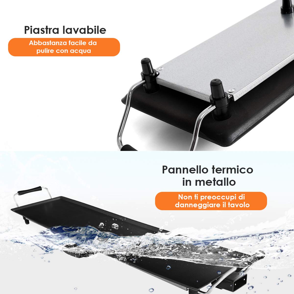 COSTWAY 1800W Piastra Elettrica, Barbecue Elettrico con Temperatura Regolabile, Termostati e Vassoio di Sgocciolamento, Griglia Antiaderente (90 x 23 cm)