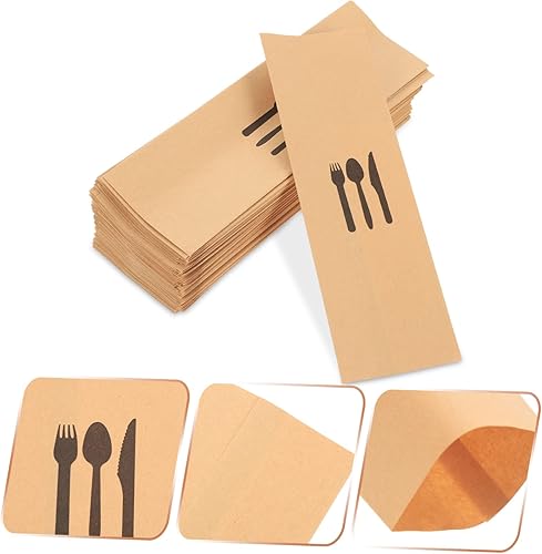Miniatura 9 de Abaodam Juego de cubiertos de papel kraft, 400 piezas, cubierta de cubiertos para festivales, bolsas de cubiertos, bolsas de cubiertos de papel