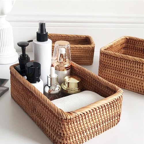 Rattan Storage Baskets, Wicker Baskets for Organizing, Hand Woven Decorative Box for Kitchen Counter, Living Room, Bathroom, Set of 3 (Rectangular) - Cosy Home Interiors Rattan Storage Baskets, Wicker Baskets for Organizing, Hand Woven Decorative Box for Kitchen Counter, Living Room, Bathroom, Set of 3 (Rectangular) - Image 6