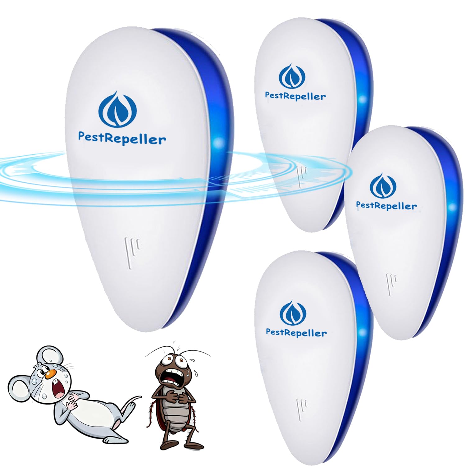 Repelente Ultrasónico de Plagas 4 Piezas,Electrónico Repelente Mosquitos Insectos para Interiores Anti Cucarachas,Moscas,Mosquitos,Ratones,Arañas,Repelente Ultrasónico para Cucarachas