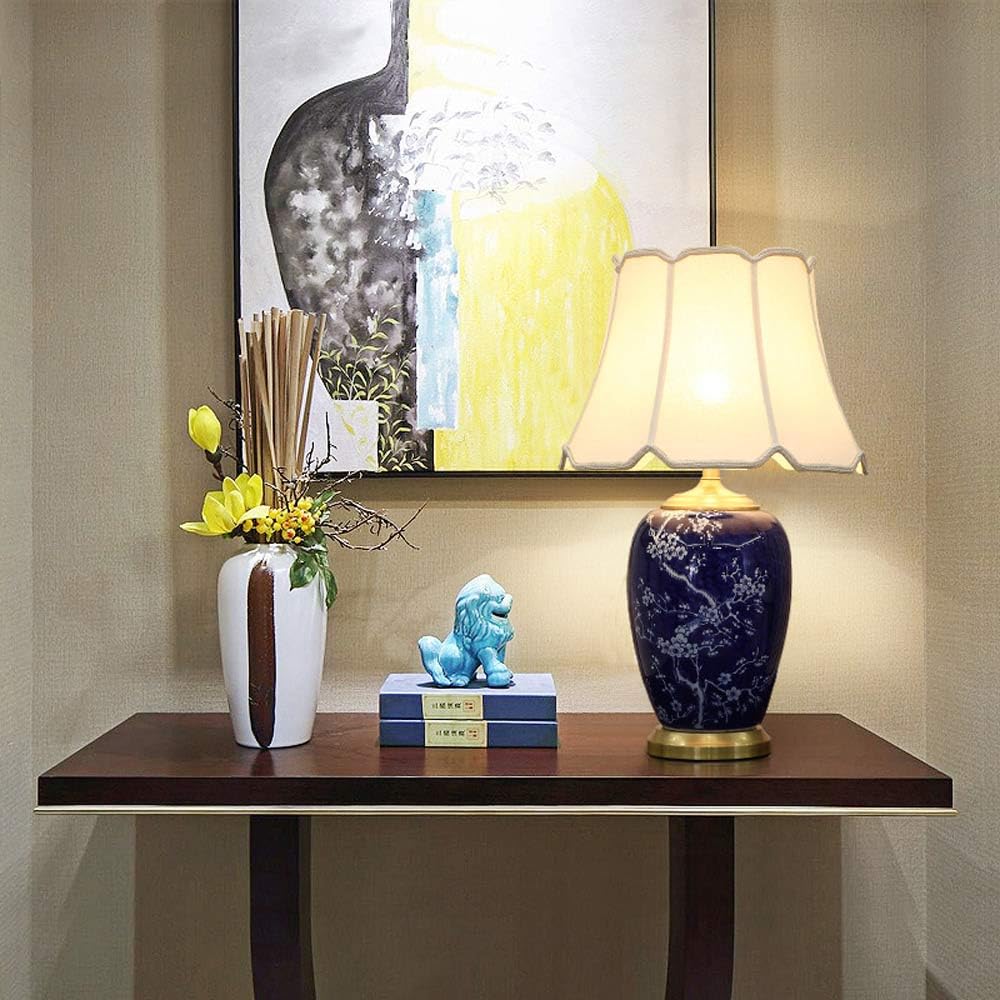 Lampada da tavolo in ceramica floreale dipinta a mano da 65 cm, lampade blu e bianche, lampade da comodino per camera da letto, soggiorno, studio, hotel, decorazione per la casa