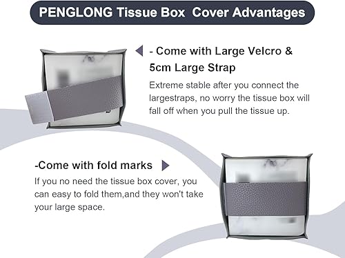 Miniatura 2 de Funda para caja de pañuelos 5 x 5 x 5 pulgadas de piel sintética, organizador de pañuelos cuadrado, caja organizadora de cubos de pañuelos para