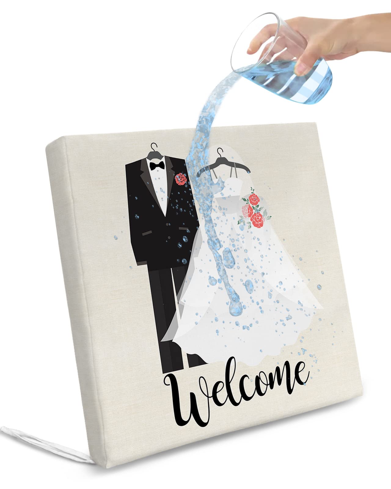 Wedding Welcome Indoor Outdoor Couch Cushion Covers Replacement 2 Pack, Waterproof Chair Sofa Seat Cover with Ties 20x18x4 Gown Wedding Marry