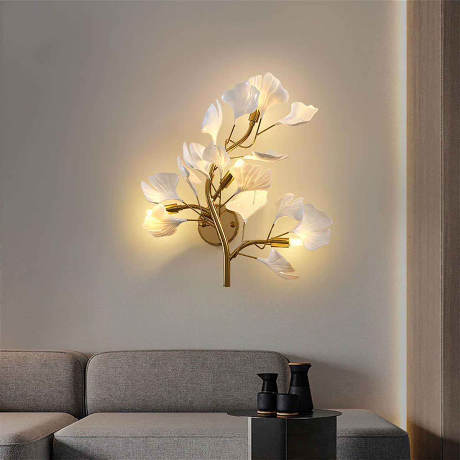MESOVFCA Branch Wall Sconce, Modern Art Deco Wall Light with Ginkgo Leaves, Gold Wall Mount Lamp for Bedroom Living Room Aisle Study Room Hallway