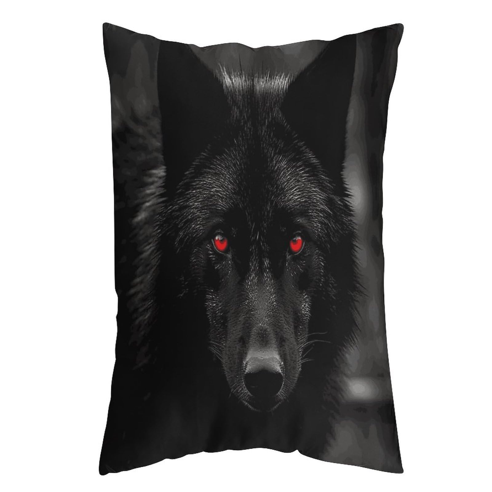 FekiLoot Black Red Eyed Wolf Throw Pillow Cover Soft Pillowcase with Hidden Zipper Lumbar Decorative Throw Pillow Covers Luxury Cozy Pillows Shams Rectangle Cushion Cases