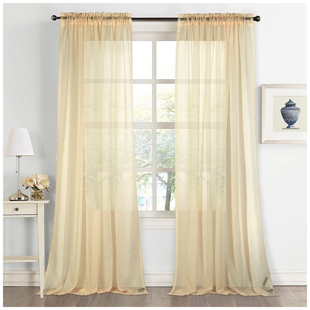 DAIHAN Sheer Curtains, Net Curtains for Windows, Voile Curtains Panel, Semi Transparent Eyelet/Rod Pocket Sheer Curtains, Voile Curtains for Living Room 2 Panels,B-Beige,100" Wx96 L