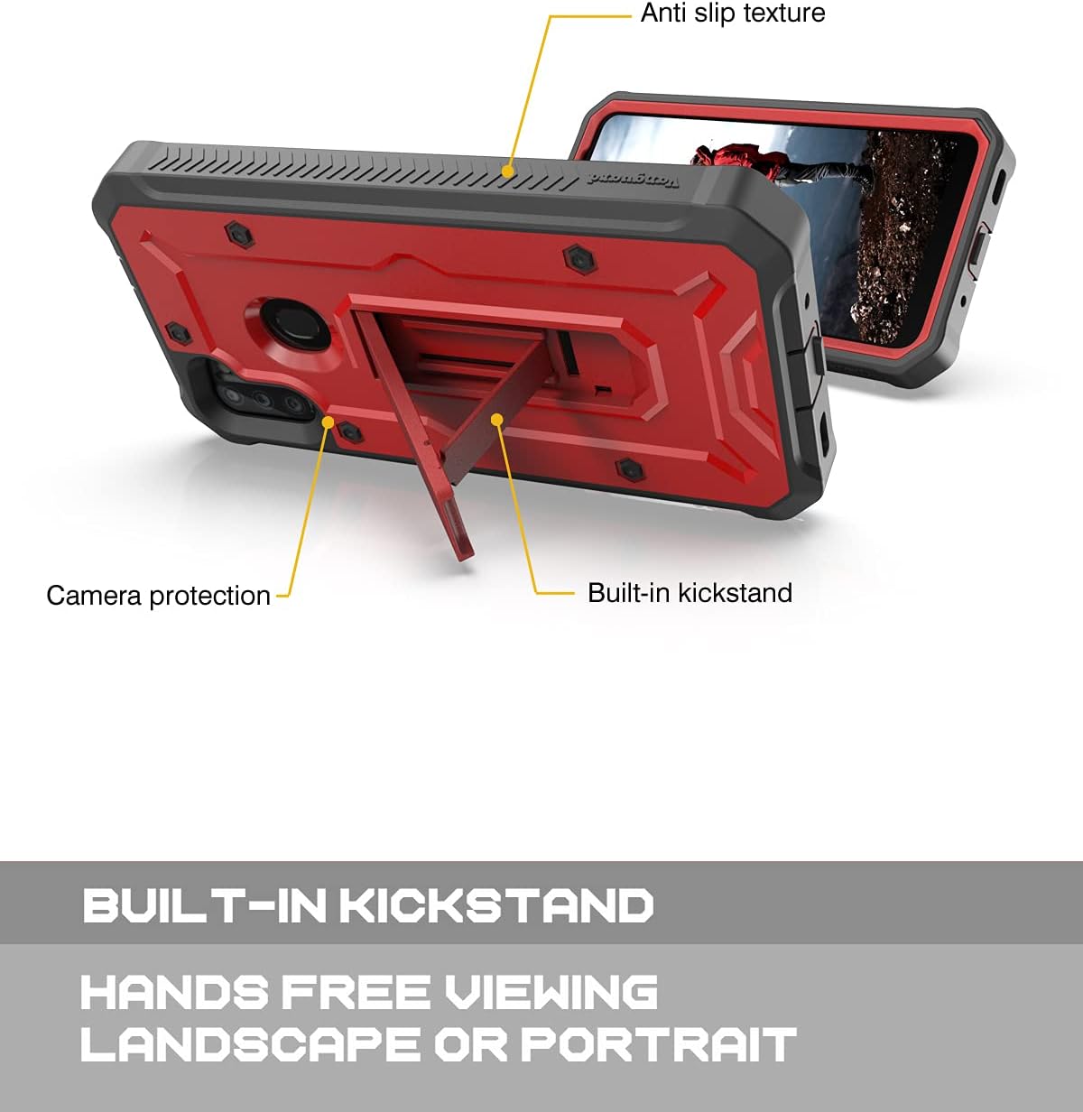 ArmadilloTek Vanguard Compatible with Samsung Galaxy A11 Case Military Grade Full-Body Rugged with Built-in Screen Protector and Kickstand - Red