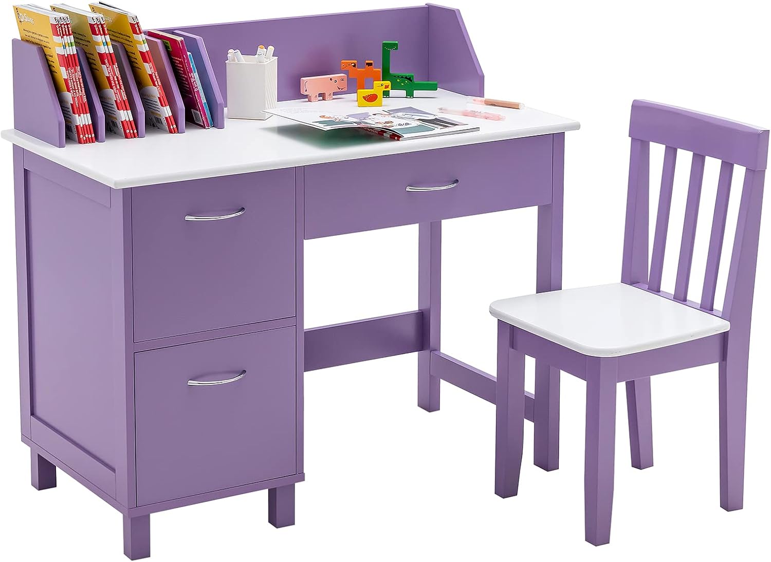 HONEY JOY Kids Desk and Chair Set, Table Chair Set for Children Aged 38 Years w/Standup