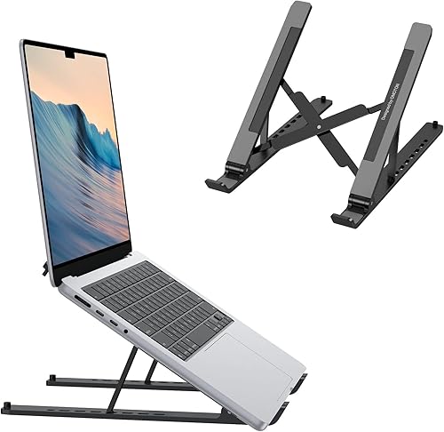 Miniatura 1 de OMOTON - Soporte portátil para computadora portátil, soporte ergonómico de 7 niveles de ángulo ajustable, soporte elevador de ABS para laptop