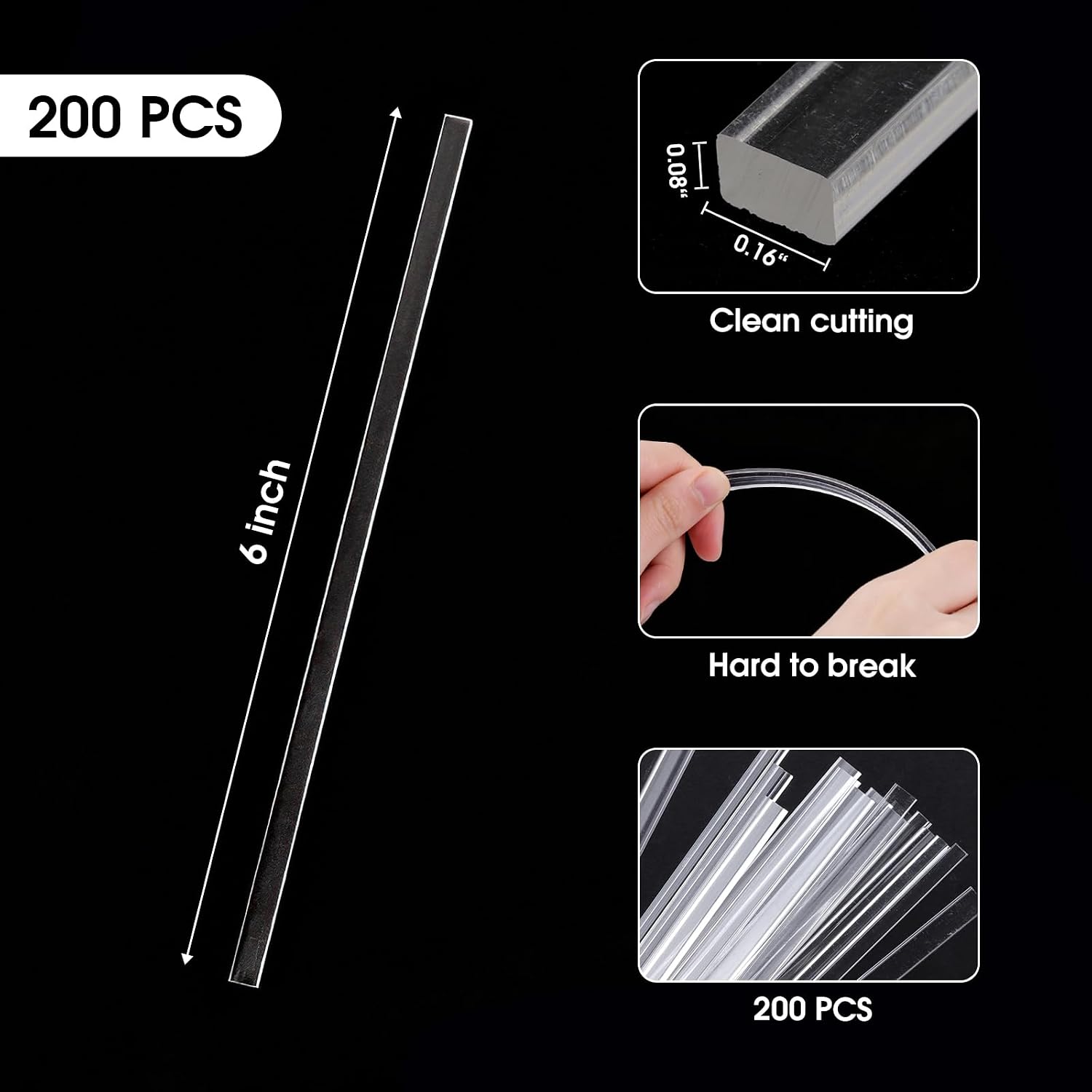 200-Pack 6-Inch Flat Clear Acrylic Lollipop and Cake Pop Sticks